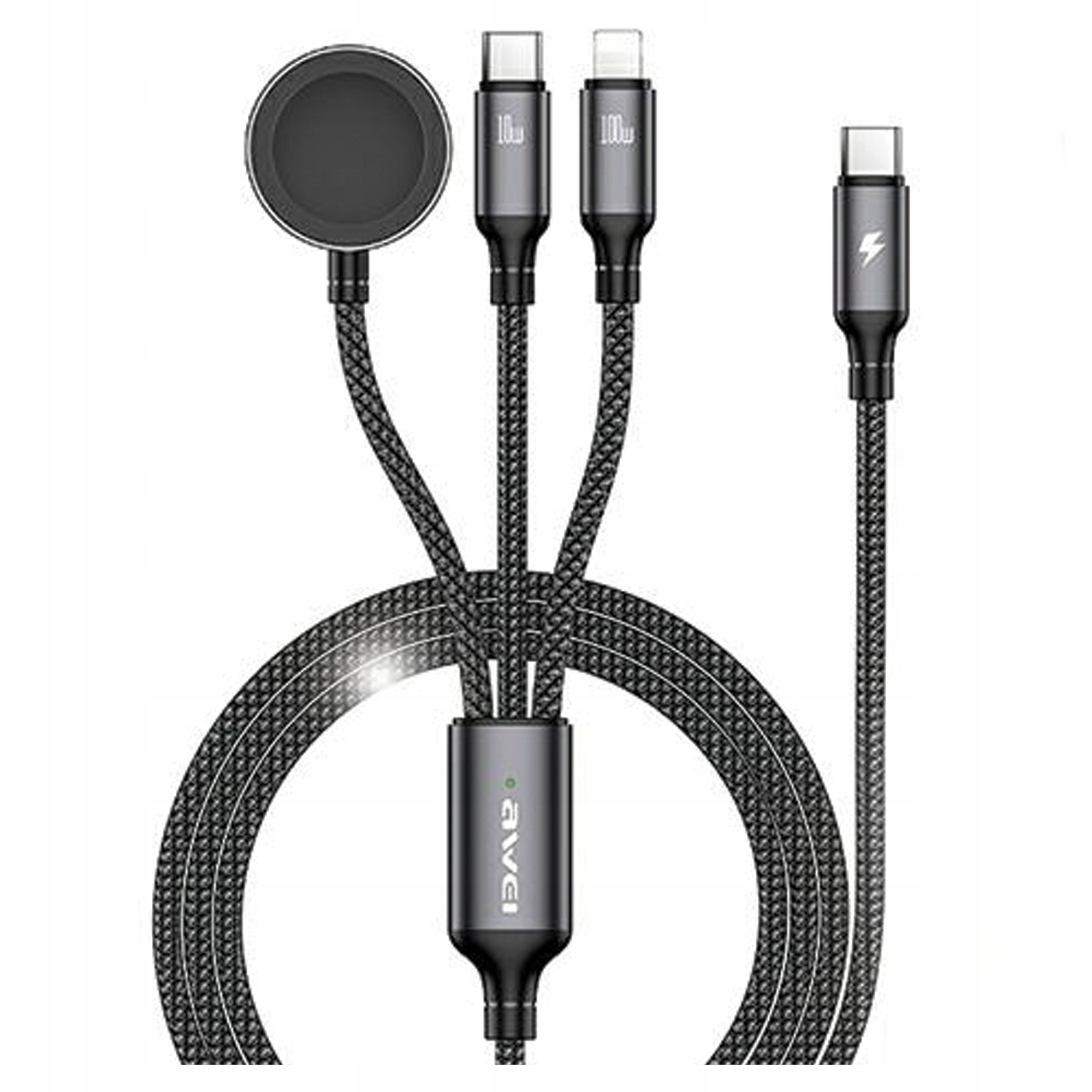 Awei USB Typ-C/Lightning/Watch W23 1.2 m Czarny