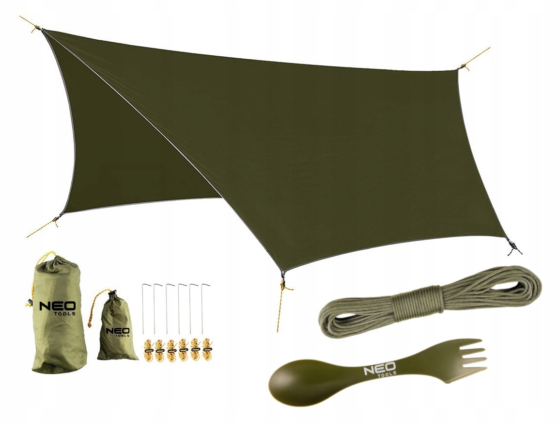 Zestaw Biwakowy Neo Tarp Płachta Wodoodporna Linka Paracord Spork Survival