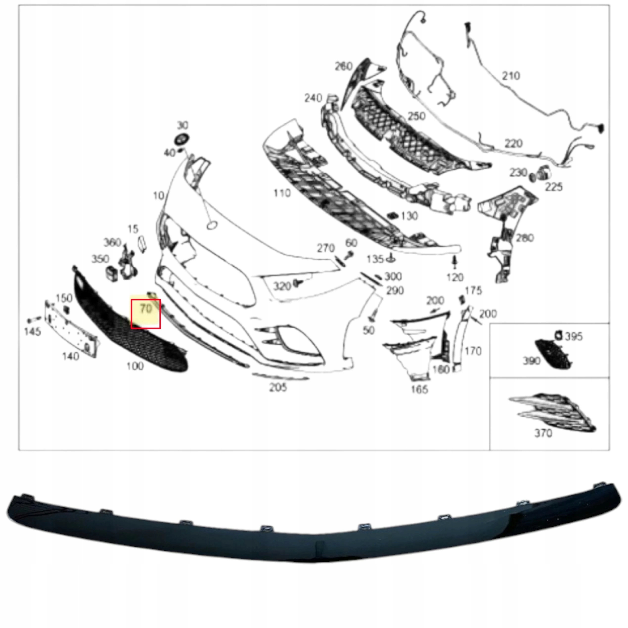 Lišta nárazníku chrom Mercedes A W177 B W247 Cla W118 Amg černý lesk