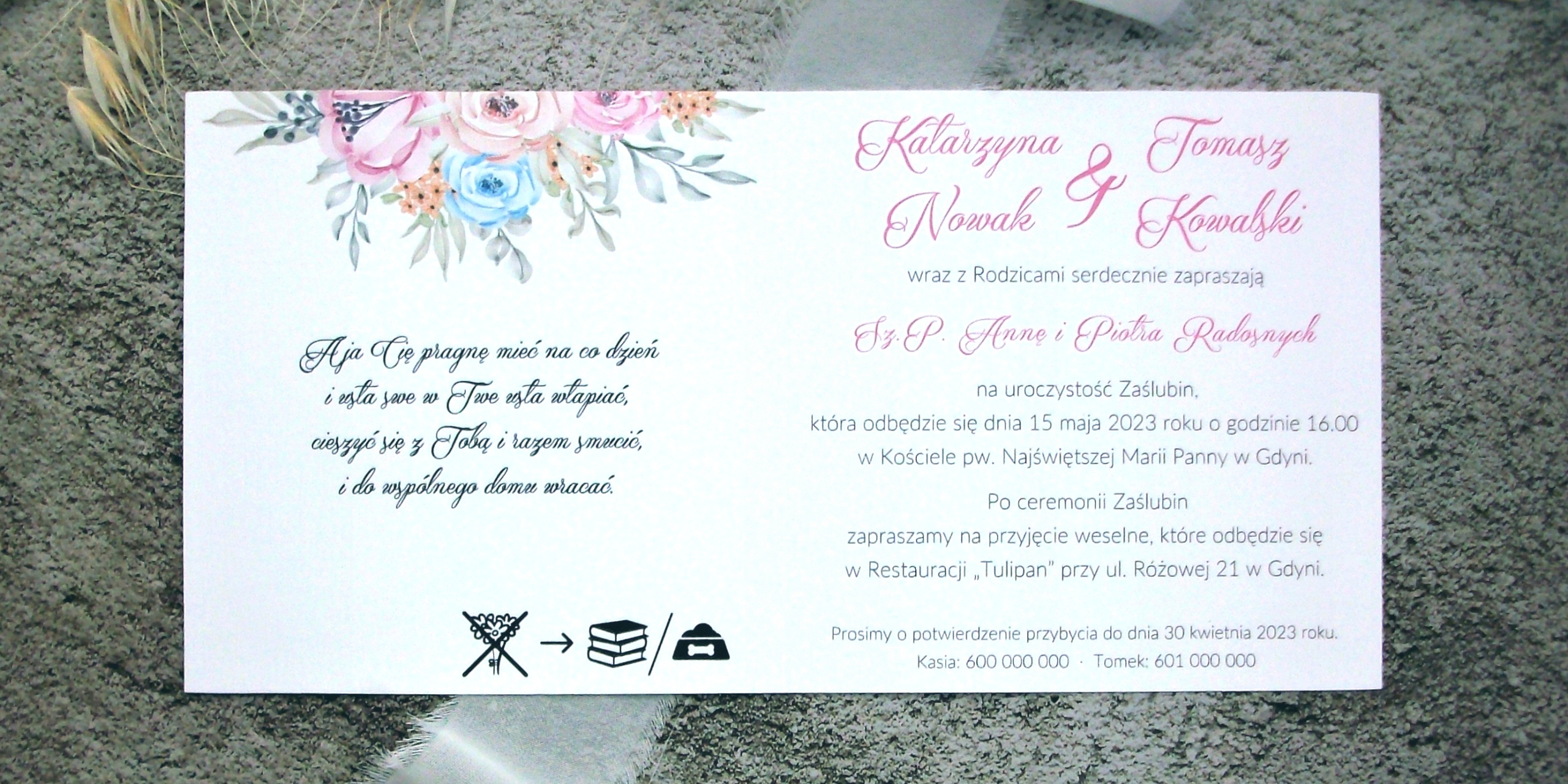 lilly | ZAPROSZENIA ŚLUB WESELE CHRZEST + KOPERTY Kolor dominujący wielokolorowy