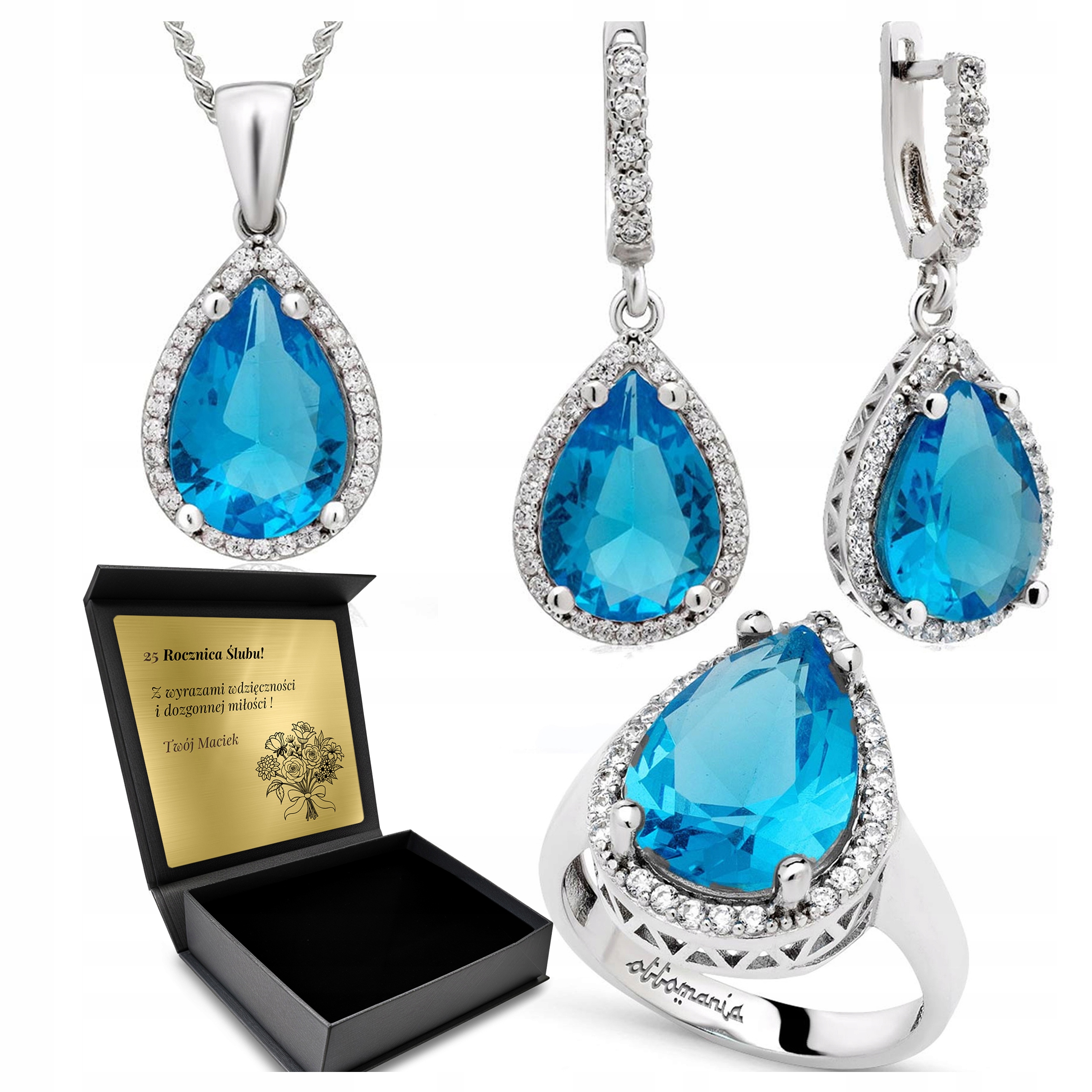 Komplet Stříbrných Šperků 925 Zirkony Topaz Dárek pro ženu Gravírování