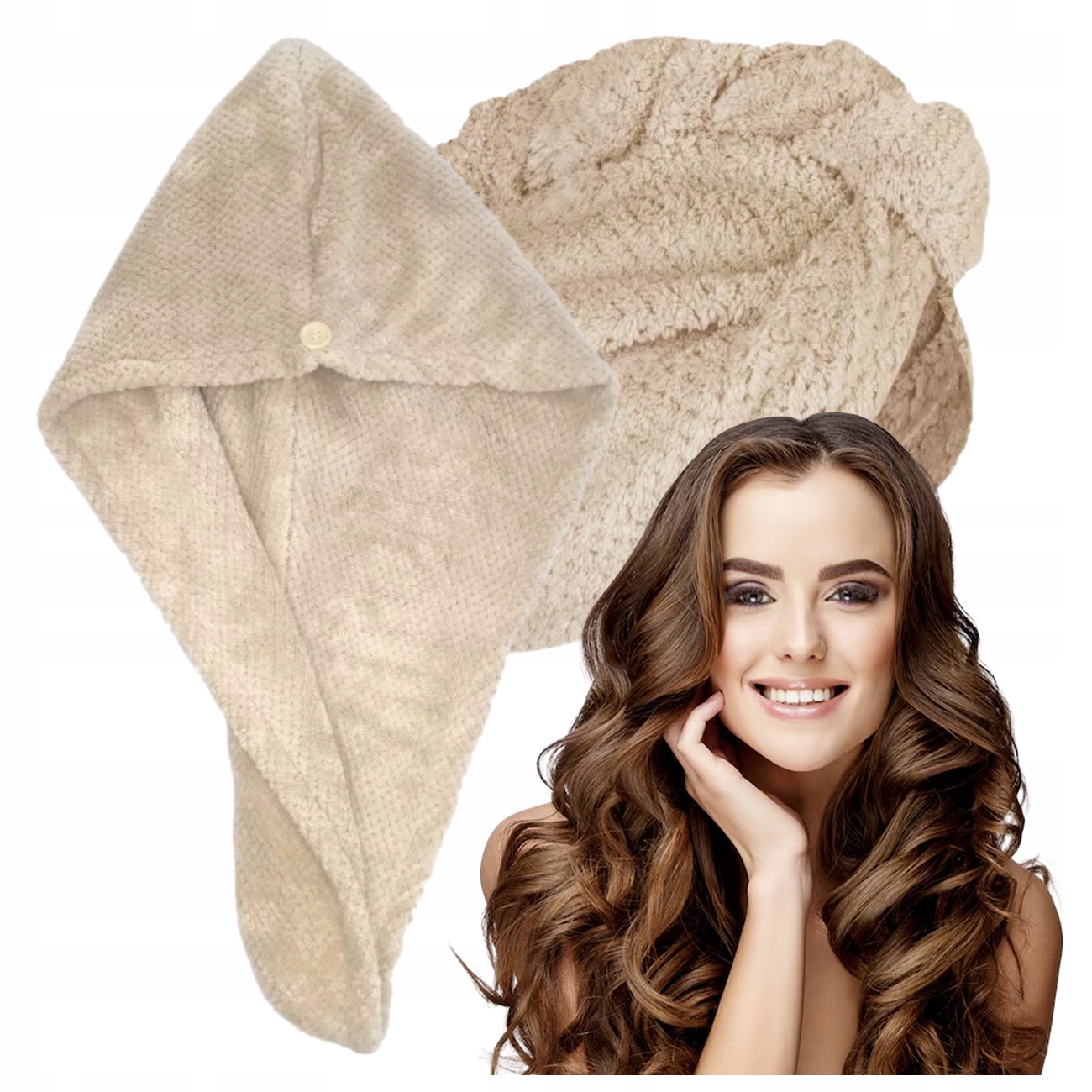 TURBAN DO WŁOSÓW BEŻOWY ODPOWIEDNI DO PLOPPINGU MIKROWŁÓKNO ONLYGHD