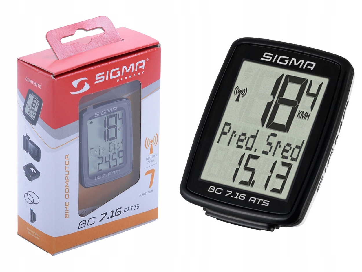 MARKOWY LICZNIK ROWEROWY WODOODPORNY SIGMA 7.16 ATS PRĘDKOŚĆ START/STOP 7FN Model BC 7.16 ATS