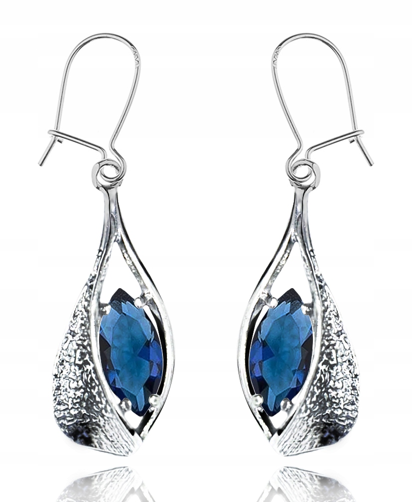 

Srebrne Kolczyki Z Szafirowymi CYRKONIAMI.Pr.925!