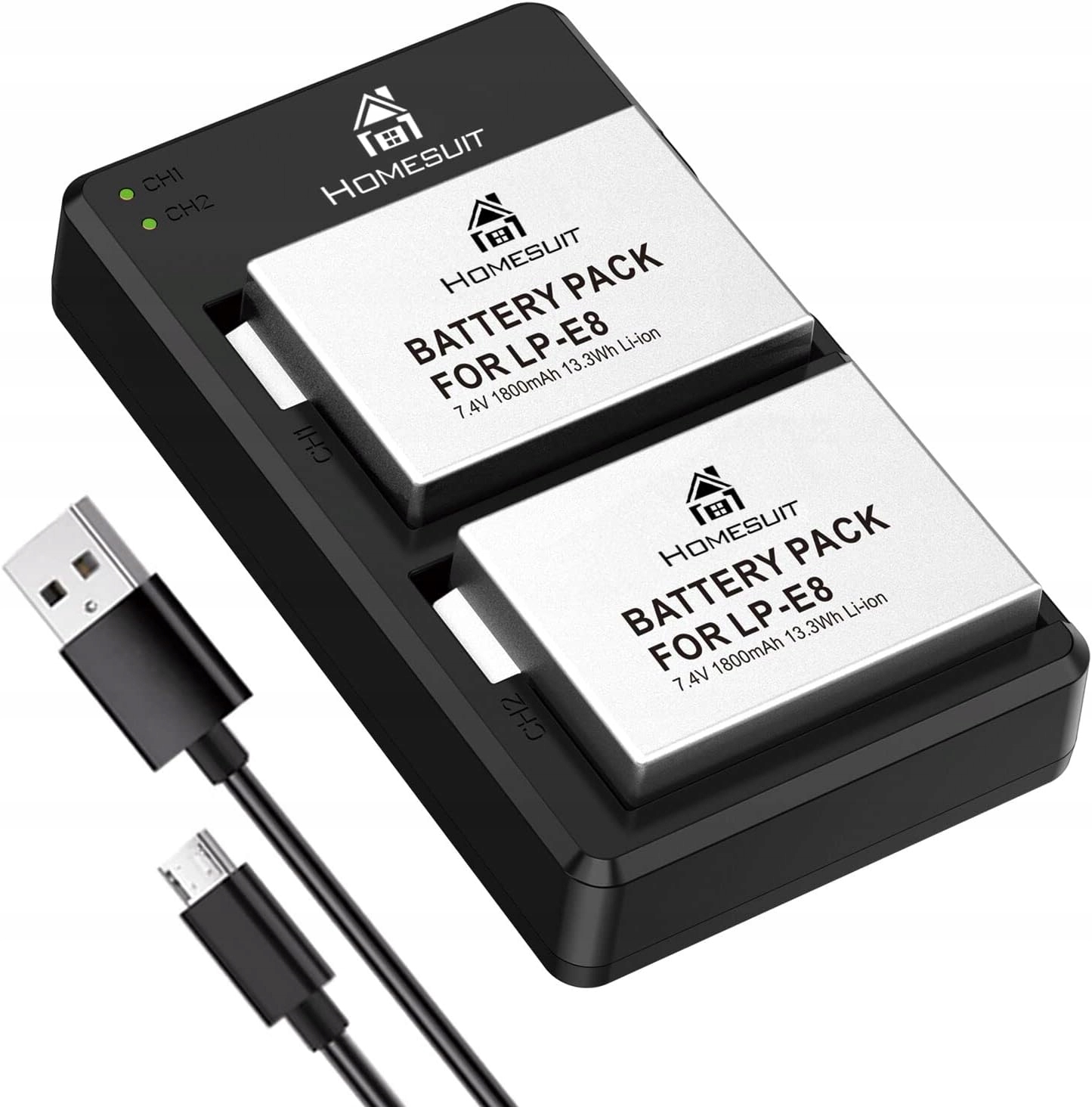 Homesuit LP-E8 akumulator zastępczy 2szt 1800mAh i ładowarka do Canon EOS