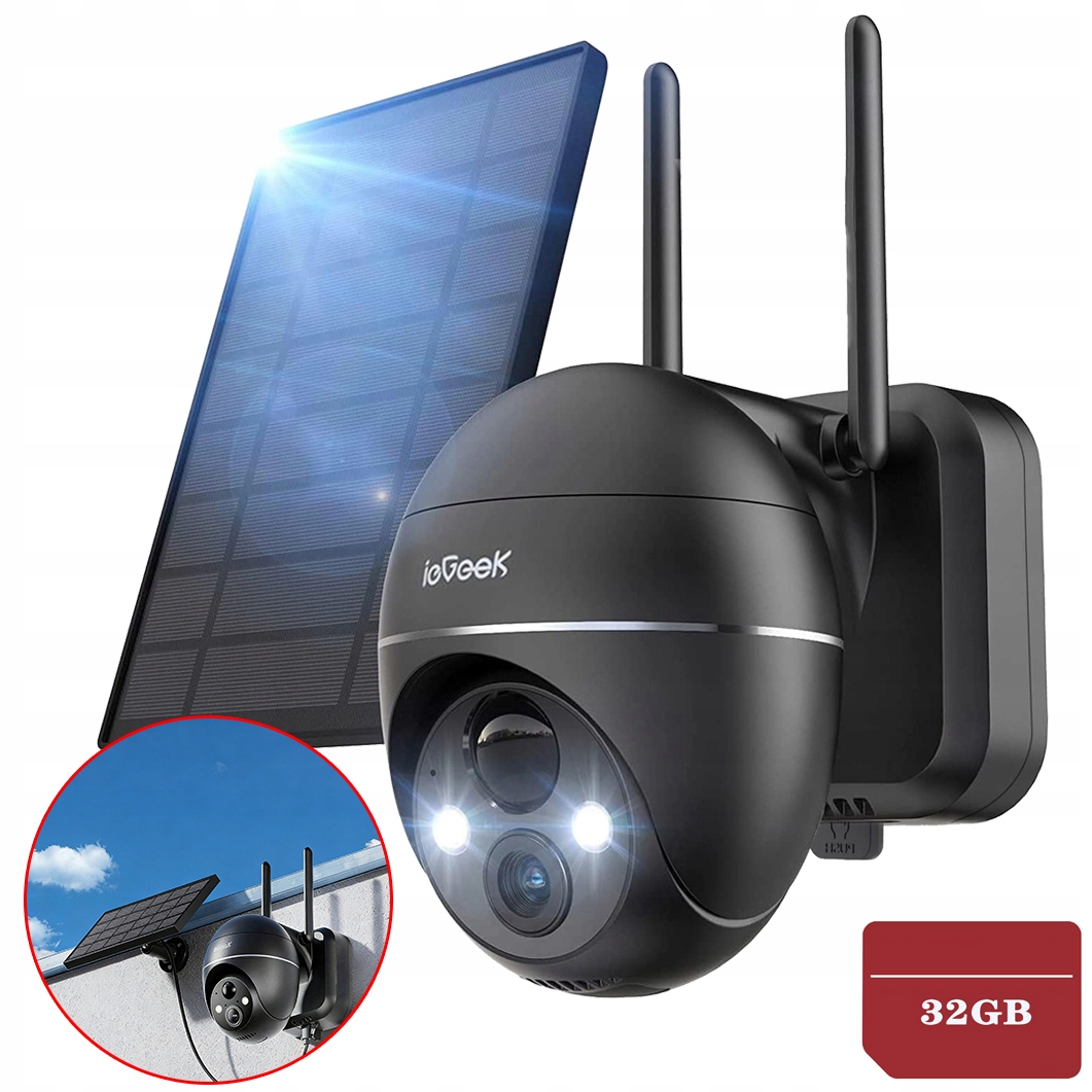 KAMERA SOLARNA ZEWNĘTRZNA WIFI OBROTOWA IP 2K 3MPX 4X ZOOM BATERIA 32GB SD