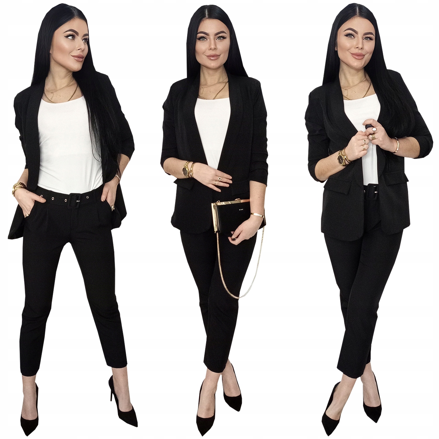 Garnitur Damski Komplet Marynarka Spodnie Kolor Czarny