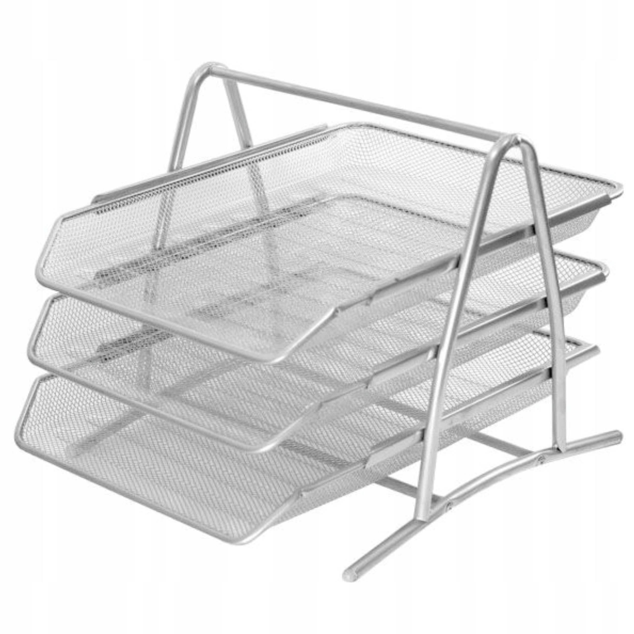 Półki siatkowe metalowe biurowe szuflady na dokumenty 3A zestaw srebrna