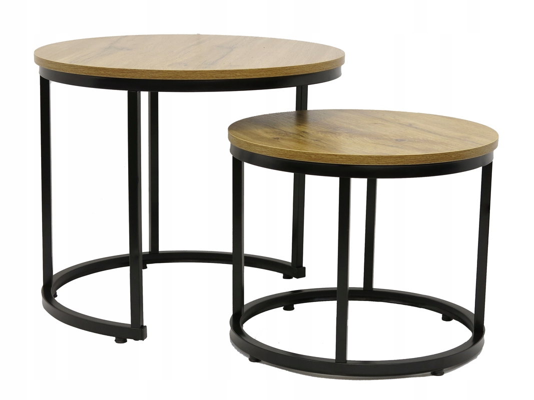 STOLIKI KAWOWE OKRĄGŁE ZESTAW STOLIKÓW LOFT INDUSTRIAL 2SZT SK106 DĄB Grubość blatu 2 cm