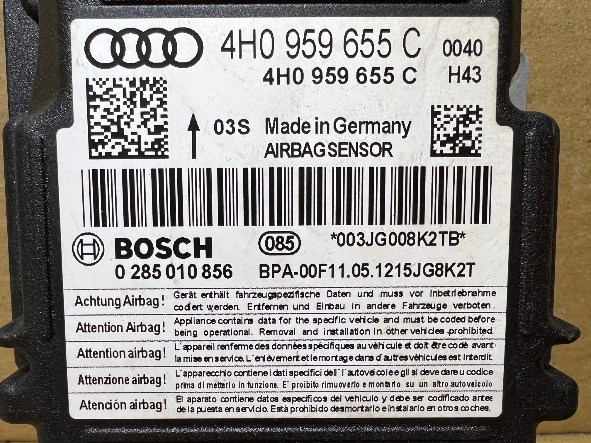 AUDI A6 C7 modulo SENSOR airbag airbag 4H0959655C