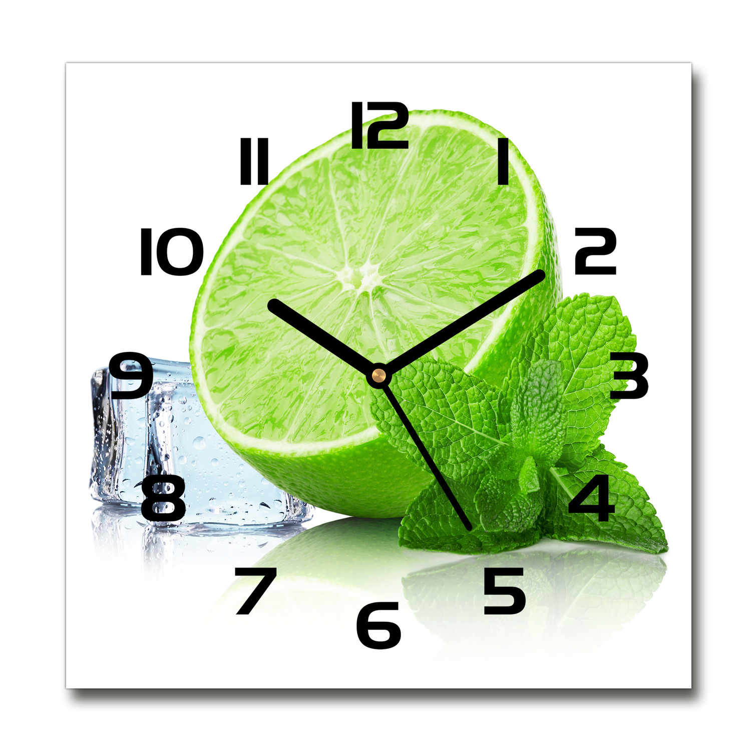 

Zegar szklany kwadratowy Limonka z lodem 30x30 cm