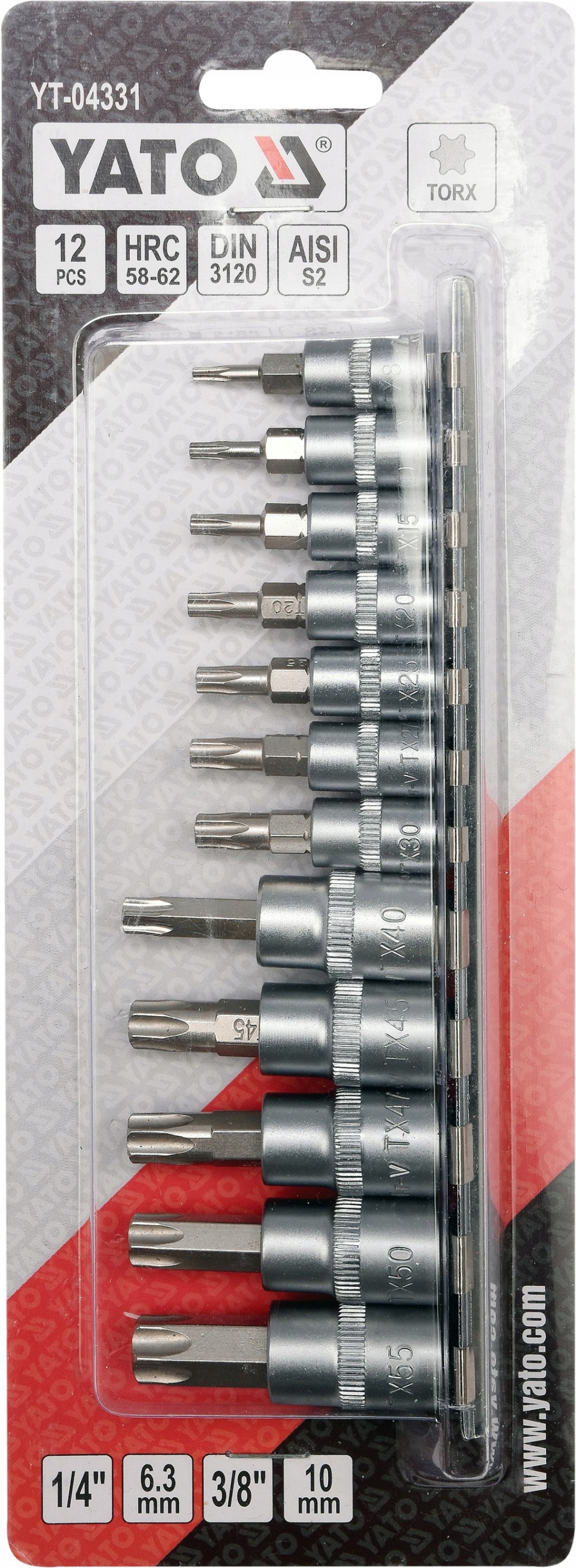 Yato Zestaw Kluczy Torx Na Szynie 12szt. Yato 1/4 3/8 YT-04331