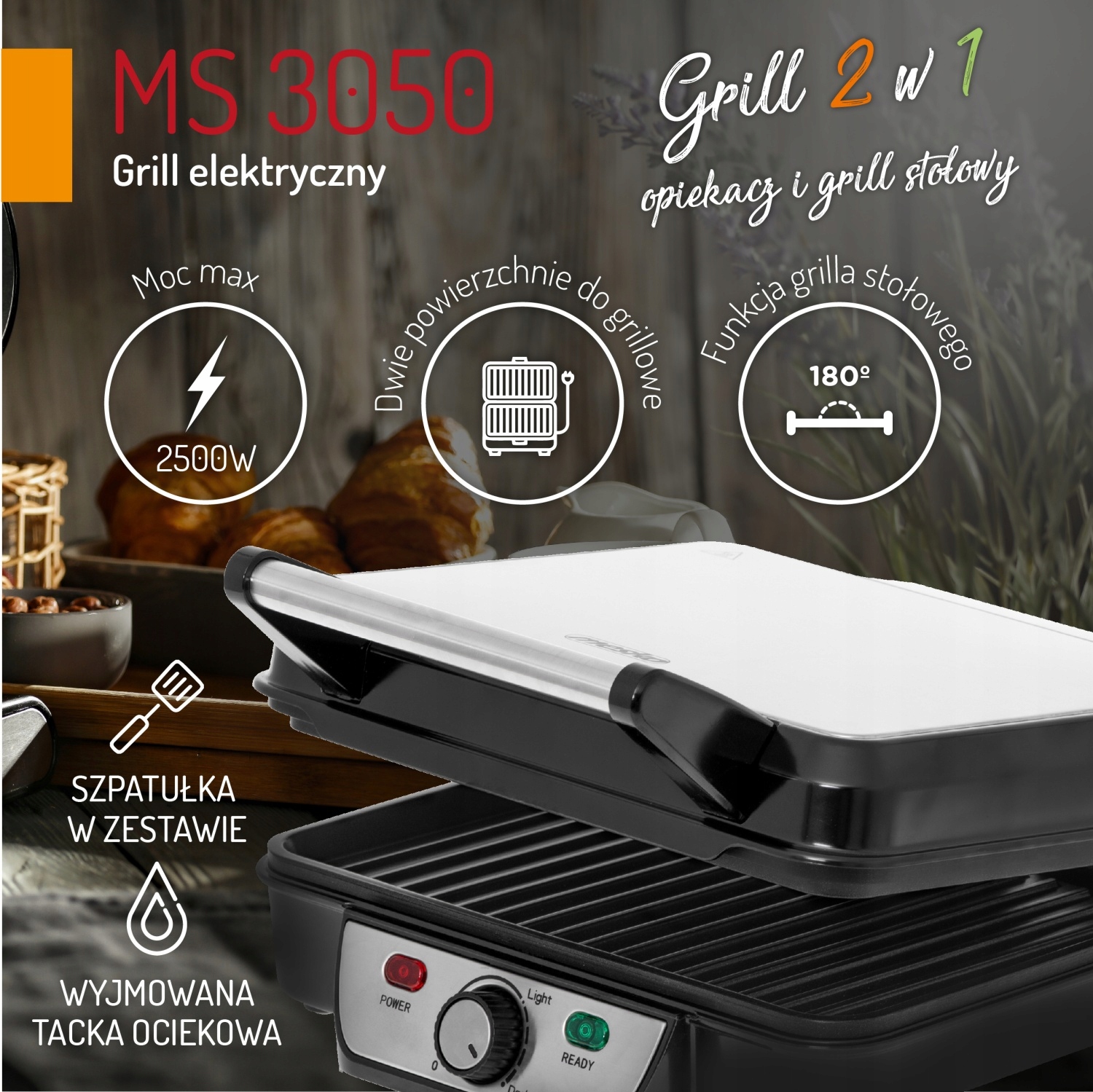 Grill Elektryczny Mesko MS 3050 2500W Duża Powierzchnia Grillowania