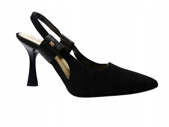 Černé kožené sandály na podpatku s elegantními podpatky na léto Karino 37