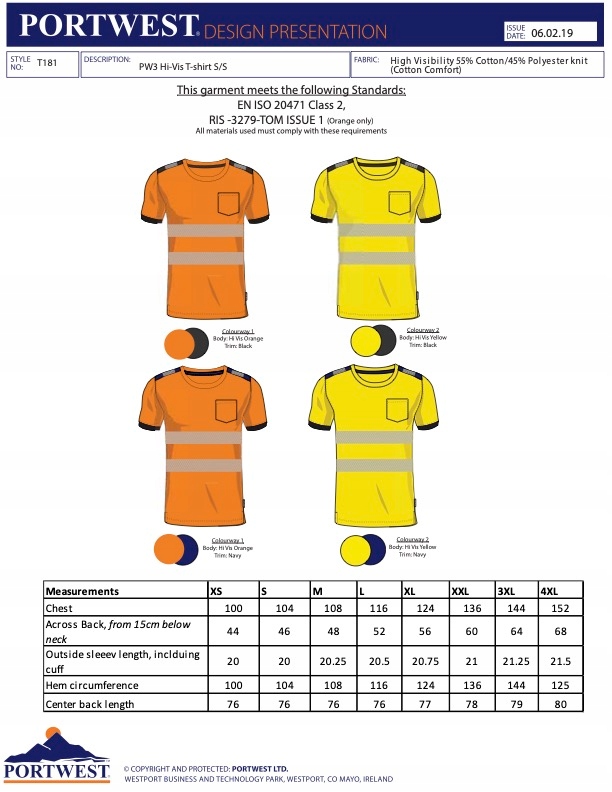 T-Shirt Ostrzegawczy Robocza z Kiszonką Żółty Marka Portwest