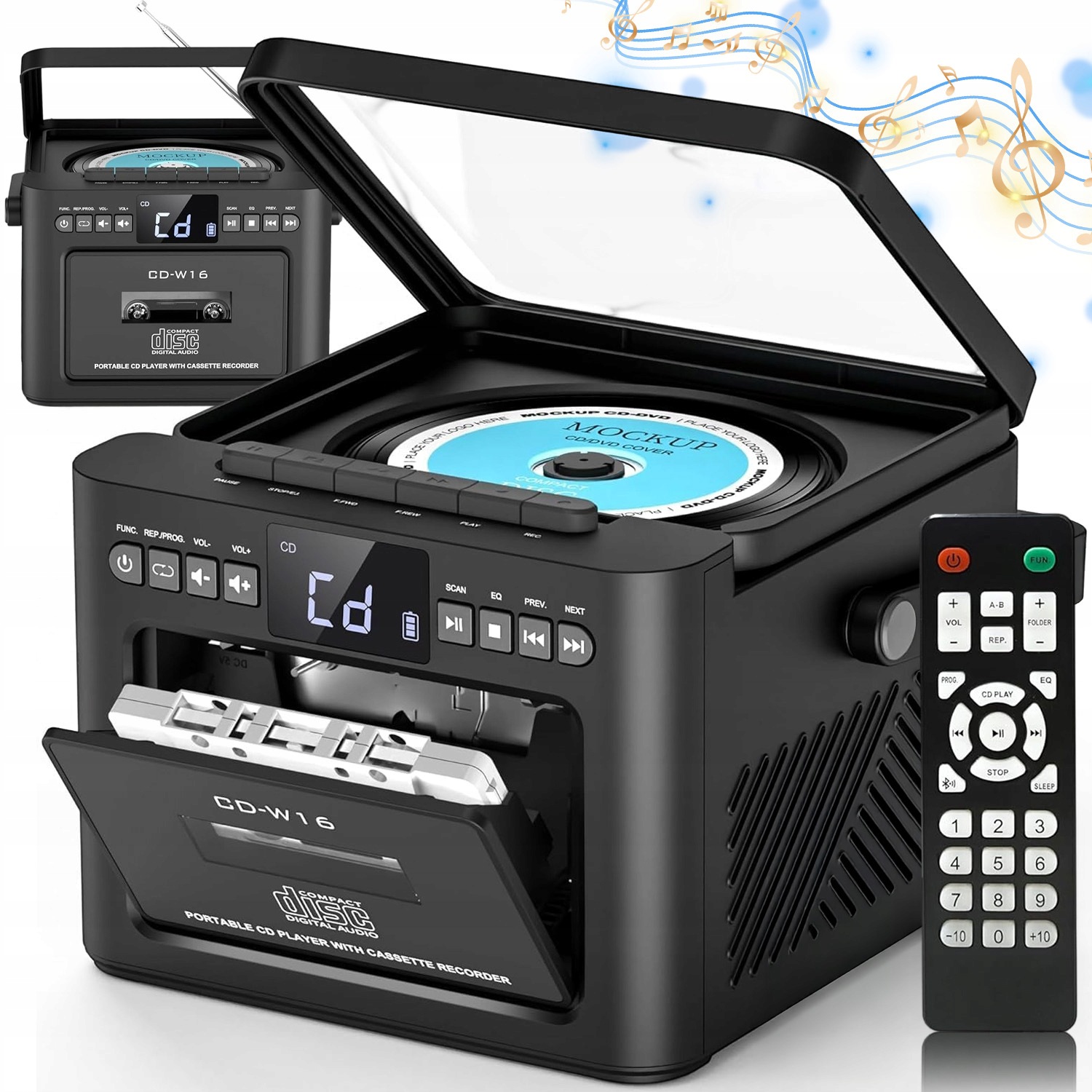 Prenosný CD Prehrávač Bluetooth Rádio Reproduktor Fm Am Usb Sd Aux S Diaľkovým Ovládaním