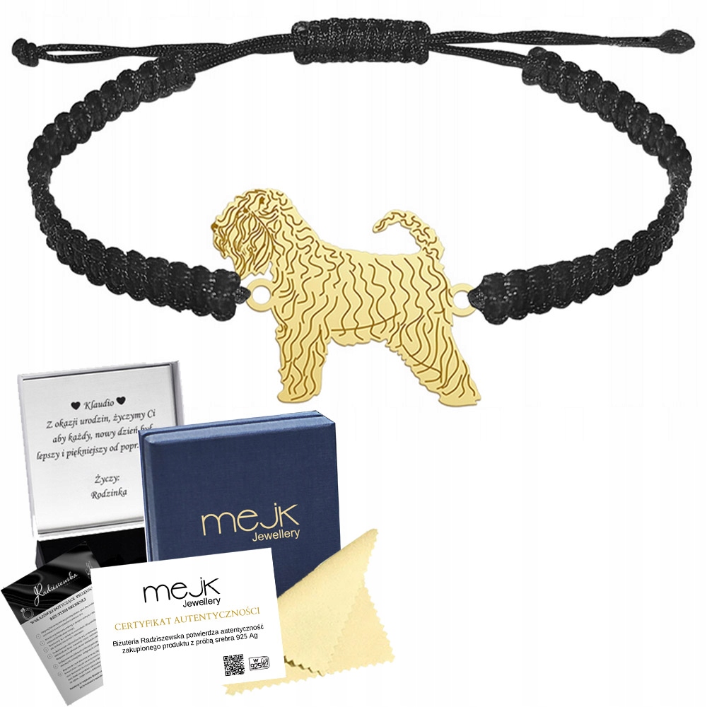 Zlatý náramek Irish Soft-coated Wheaten Terrier 925 Makramé Gravírování