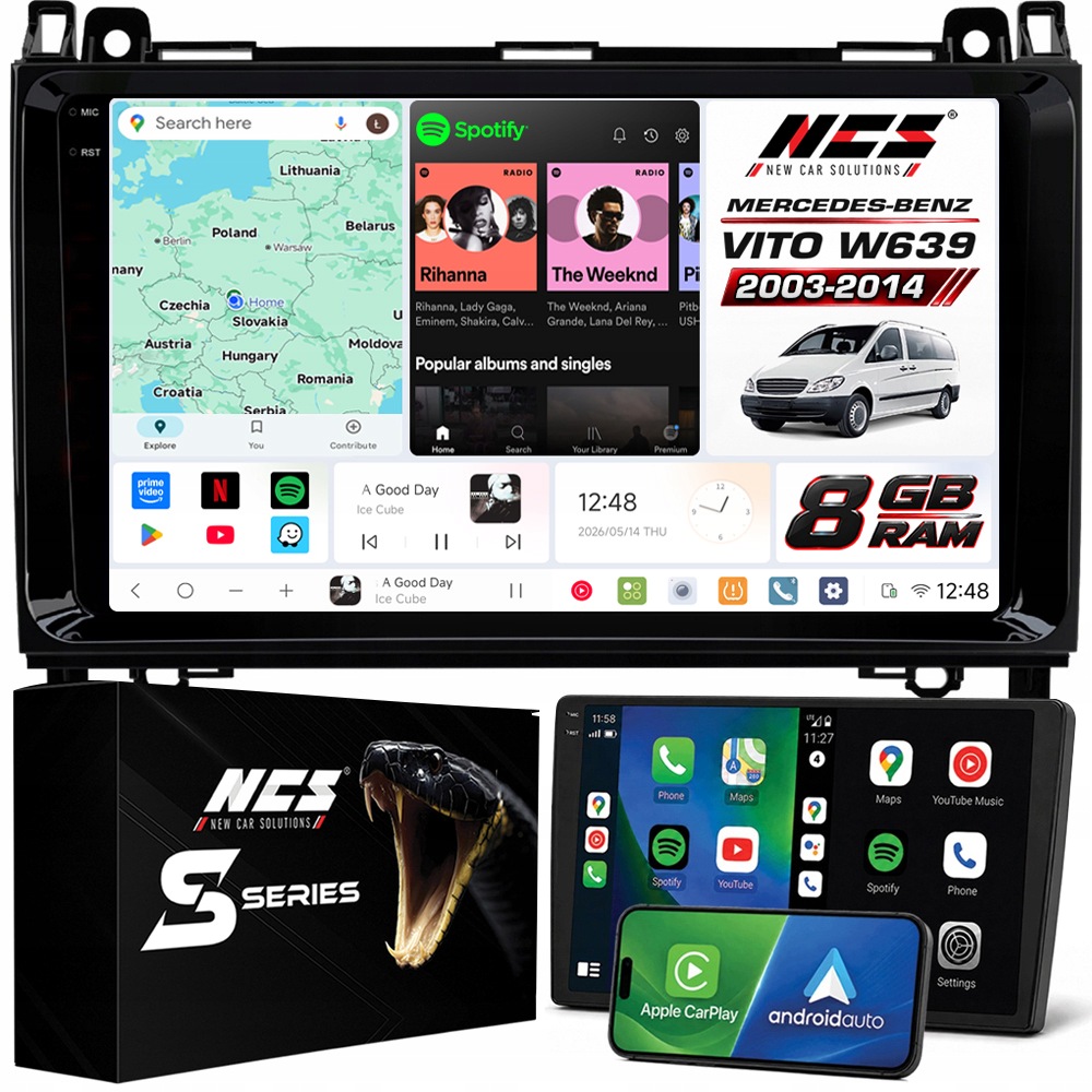 Rádio Navigace Ncs DS9 Mercedes Vito W639 2003-2014 Android 8GB Lte 9″