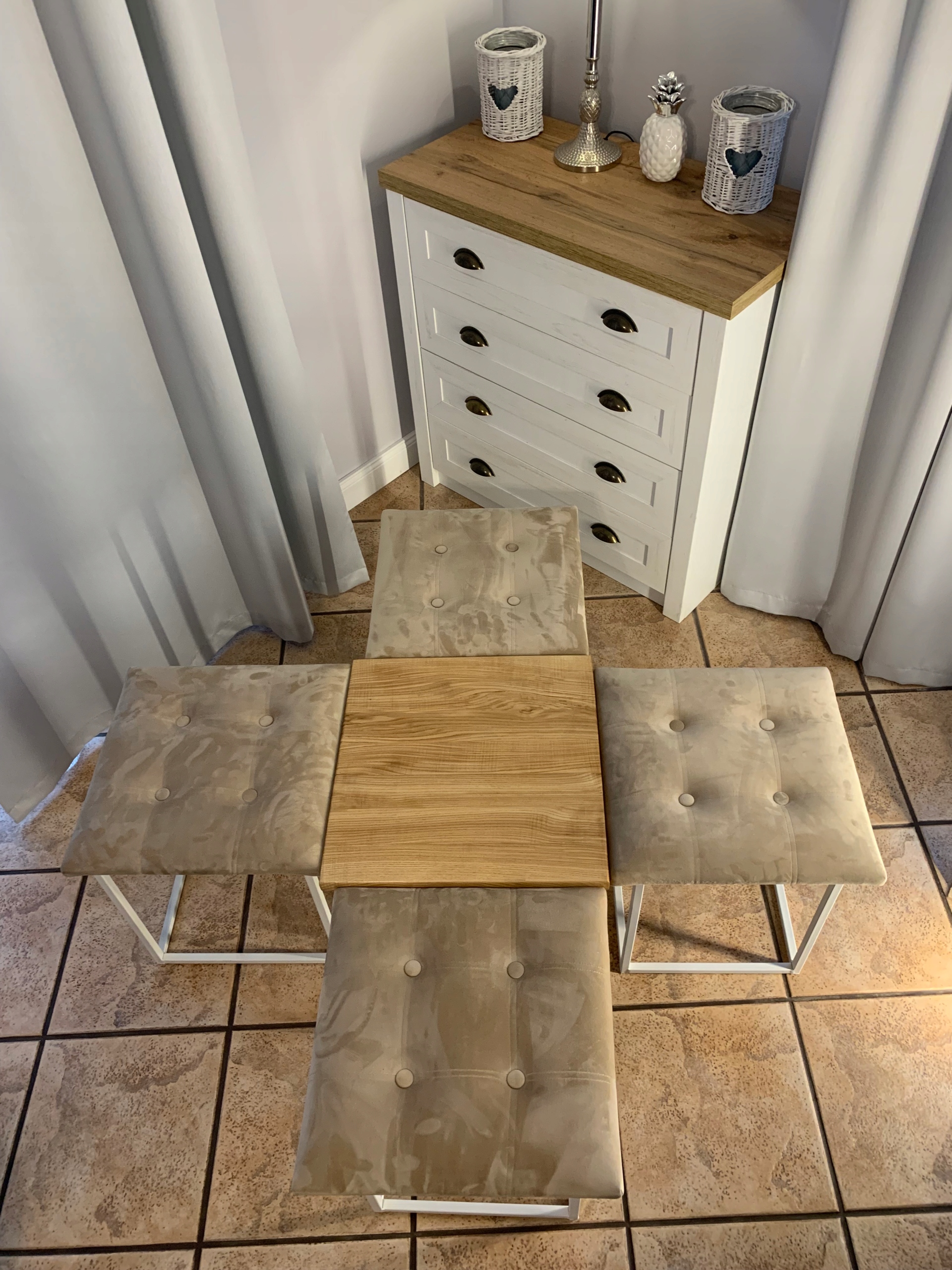 Pufa 5w1 - 4 taborety + stoliczek Kolekcja Loft