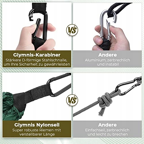 GLYMNIS Hamak Ultralekki Outdoor Podróżny z Linami i Karabińczykami Brąz Zi — miniatura 5