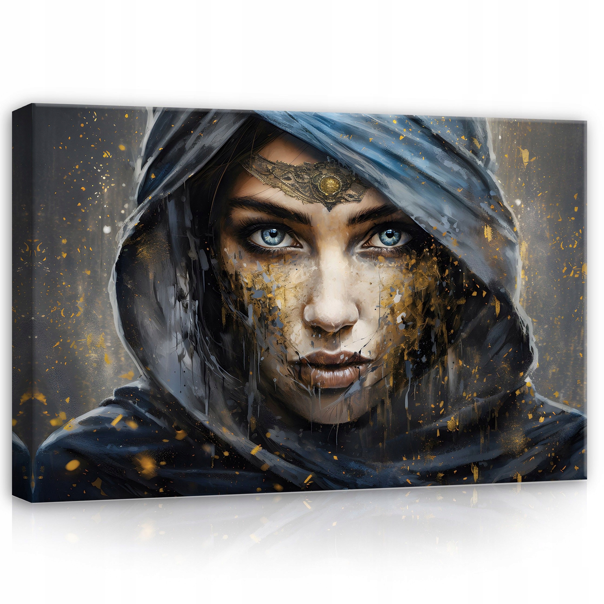 Obraz 120x80 Tajemný portrét ženy, kapuce, modré oči, mystika