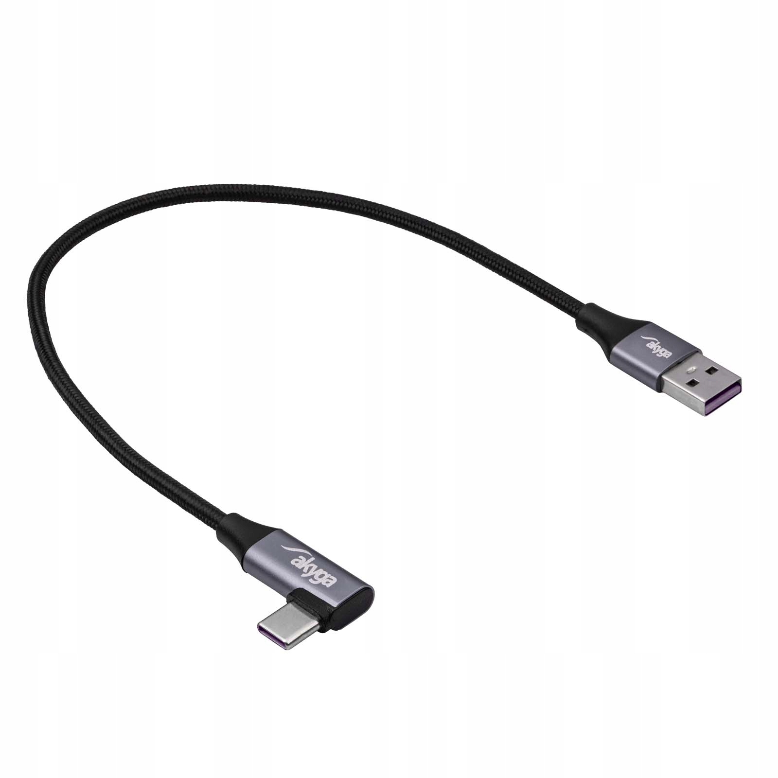 Kabel kątowy USB-C / USB-A Akyga Szybkie Ładowanie 60W krótki 30 cm czarny