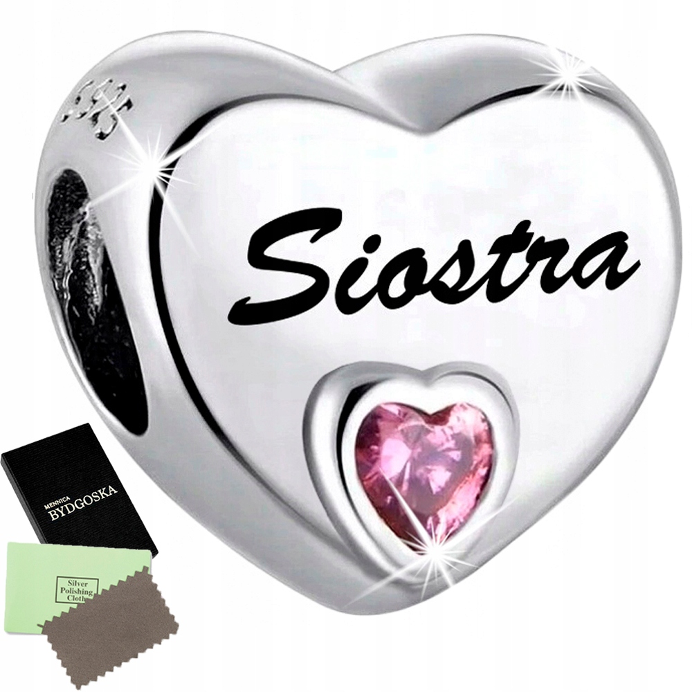 

Zawieszka Charms Serce Srebrny 925 Siostra Beads