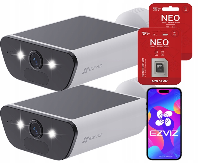 Dve WiFi kamery Ezviz CB5 4K s vstavaným bezdrôtovým solárnym systémom 2x 64 Gb