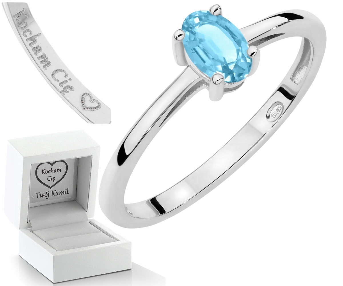 Bílé Zlato Prstýnek Přírodní Kámen Topaz Modrý 585