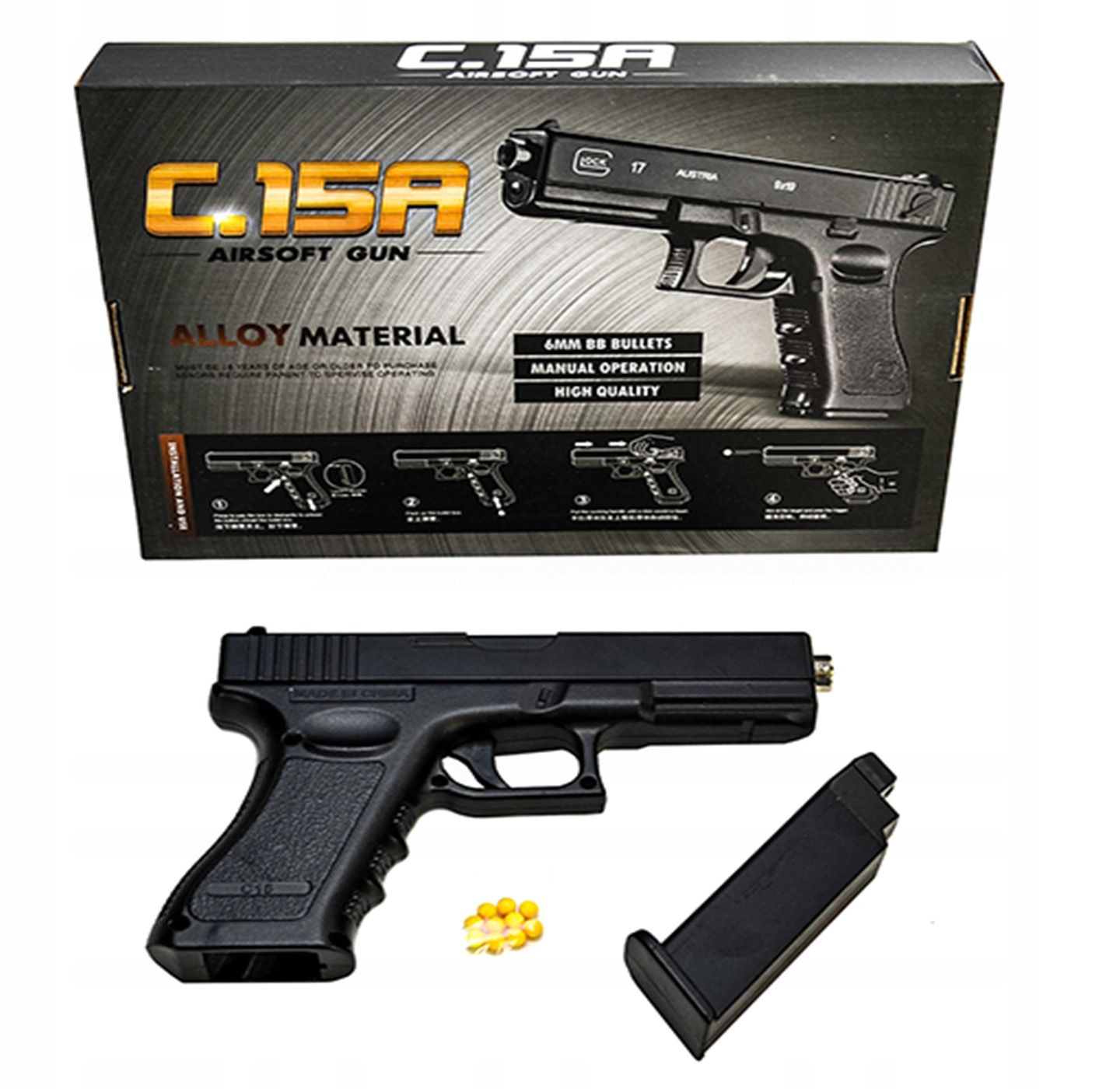 

Metalowy Replika Pistolet Kulki C15A Glock 17 Asg
