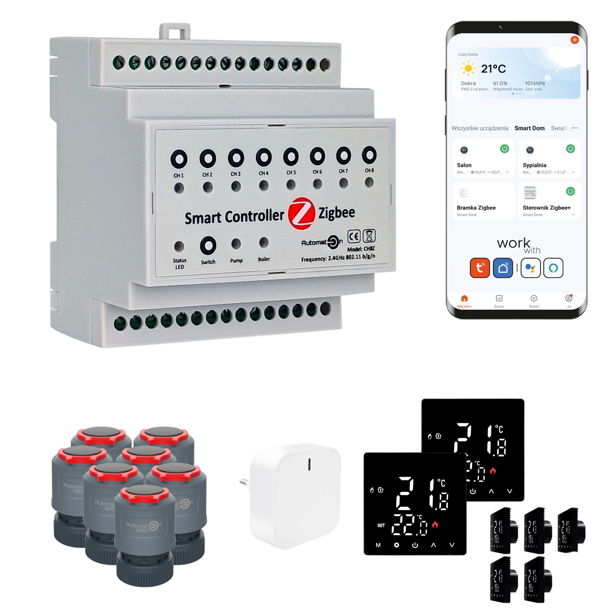 Sada pro podl. vytápění Zigbee Tuya CH8Z 7 pokojů s termostatem Std černá
