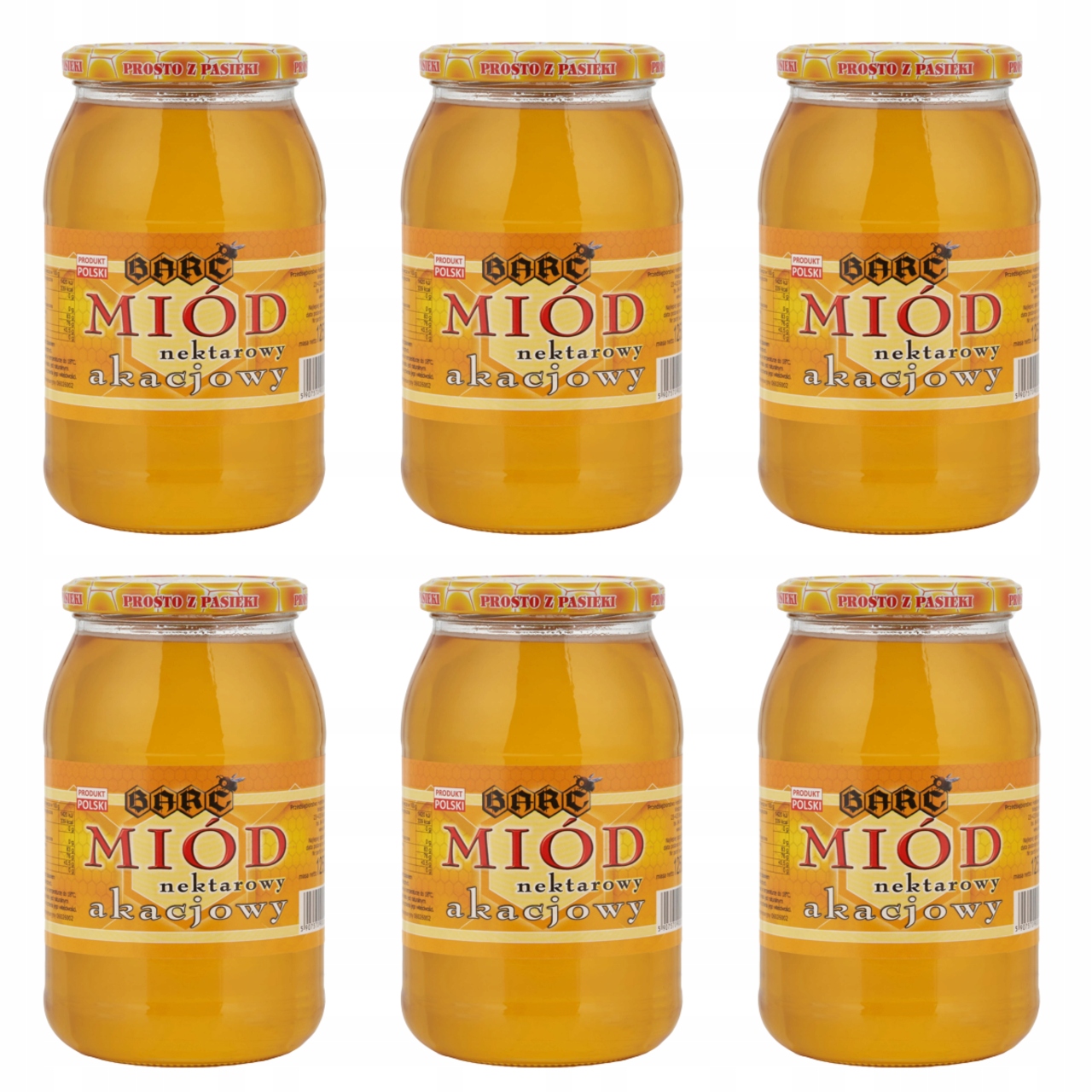 Akátový med 1250 g sada 6 ks přírodního polský medu