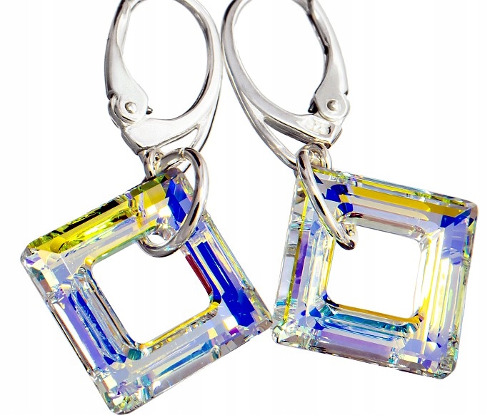 Krystaly Náušnice Aurora Square Stříbro Certifikát