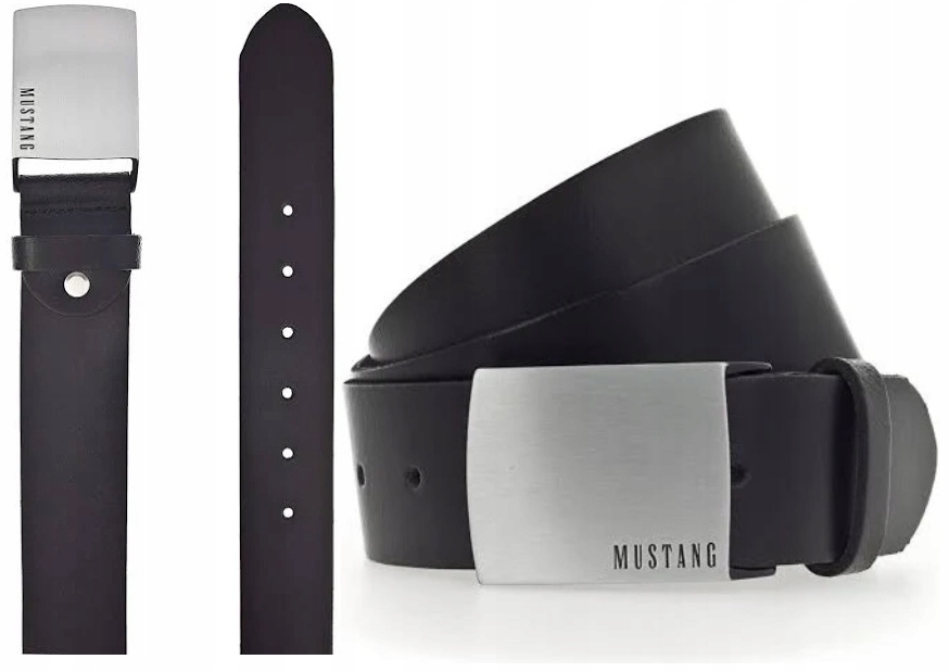 Pásek pánský kožený Ke Kalhotám Mustang černý, celková délka 113 cm