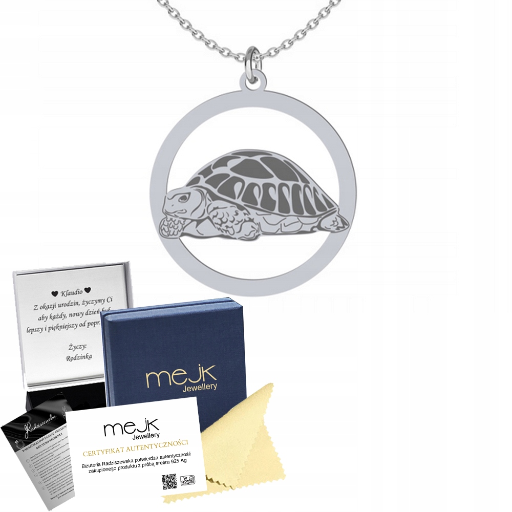 Stříbrný náhrdelník s želvou 925 Řetízek Šperky Dárek Gravírování Bonus
