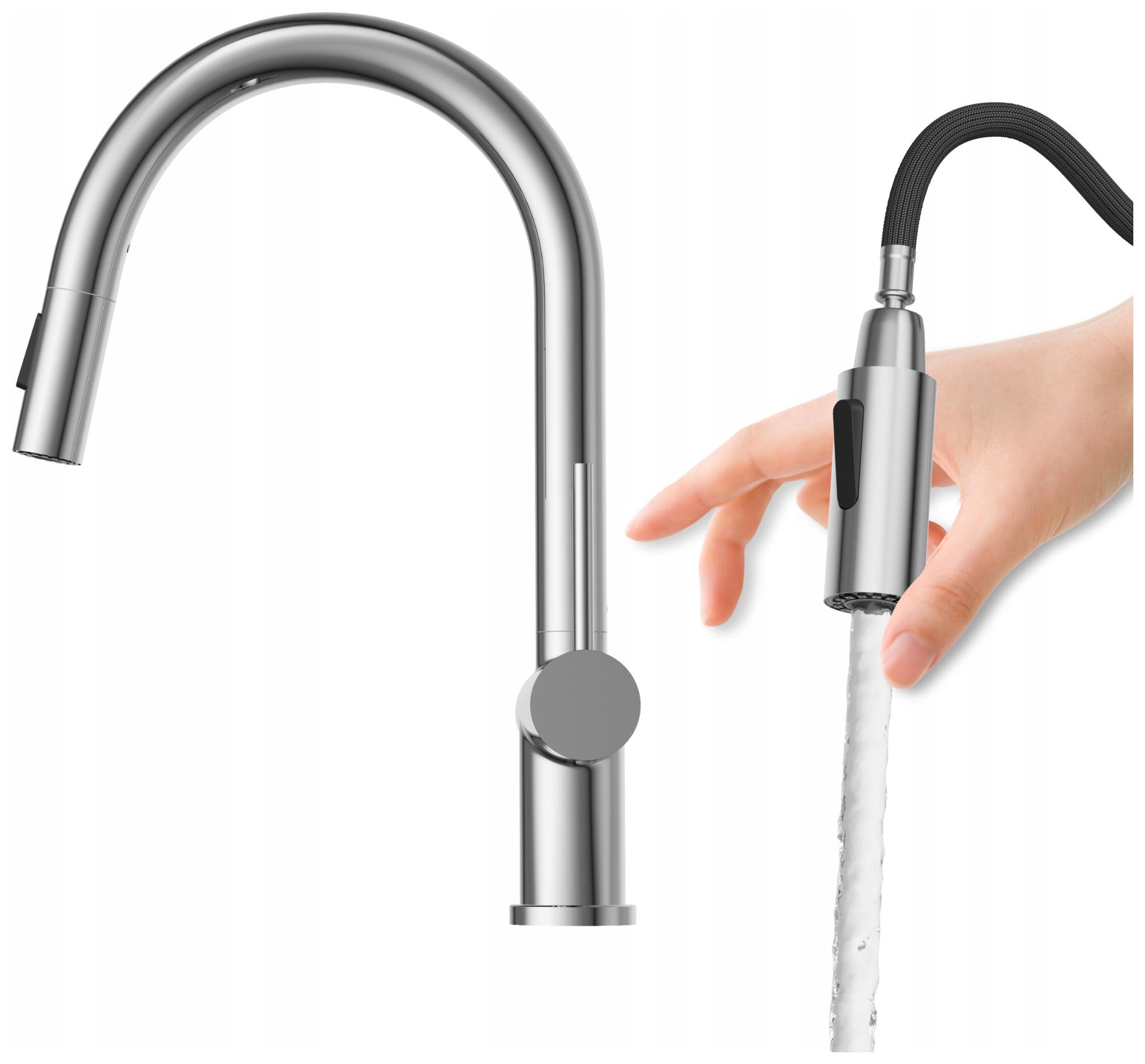 Vysoká chromová kuchyňská baterie s výsuvným otočným výtokem Naya Chrom