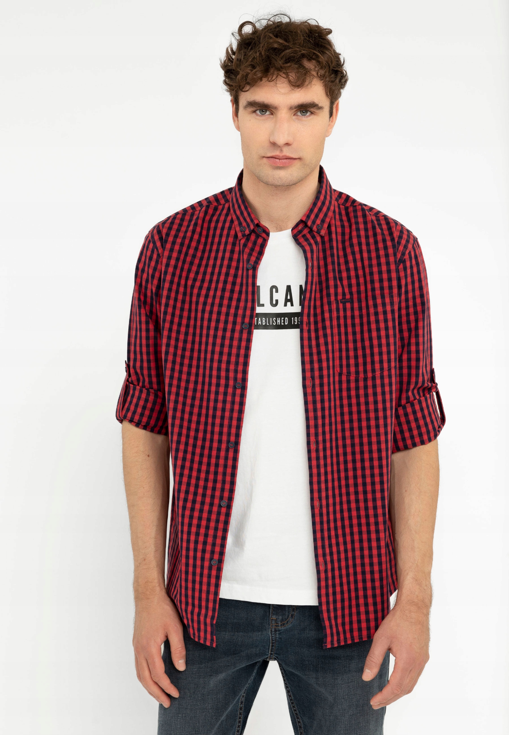 Pánská Kostkovaná Košile S Dlouhým Rukávem Červená Volcano K-basel 3XL