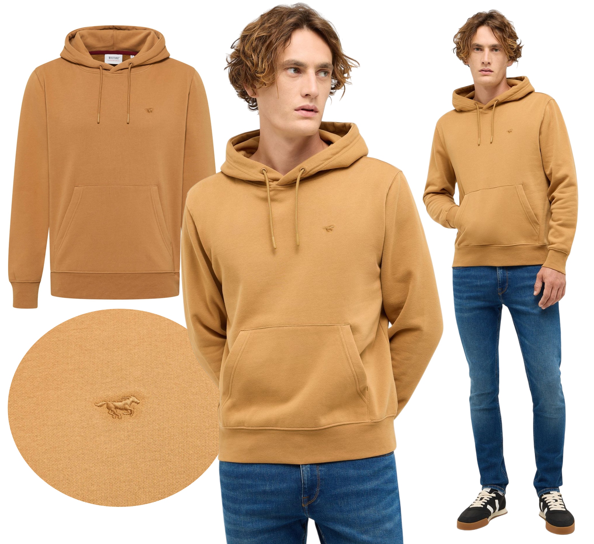 Pánská Mikina Mustang S Kapucí Klokanka Hnědá Bavlna Bronson vel. L