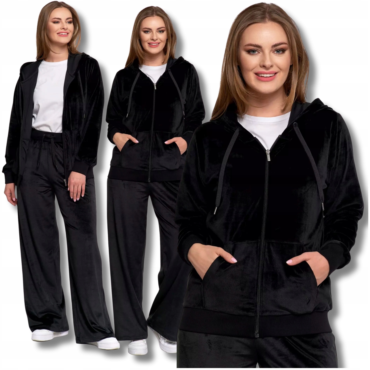 Velurový Teplákovka Mikina Dámská, Rozepínací Kalhoty S Širokou Nohavicí Moraj M