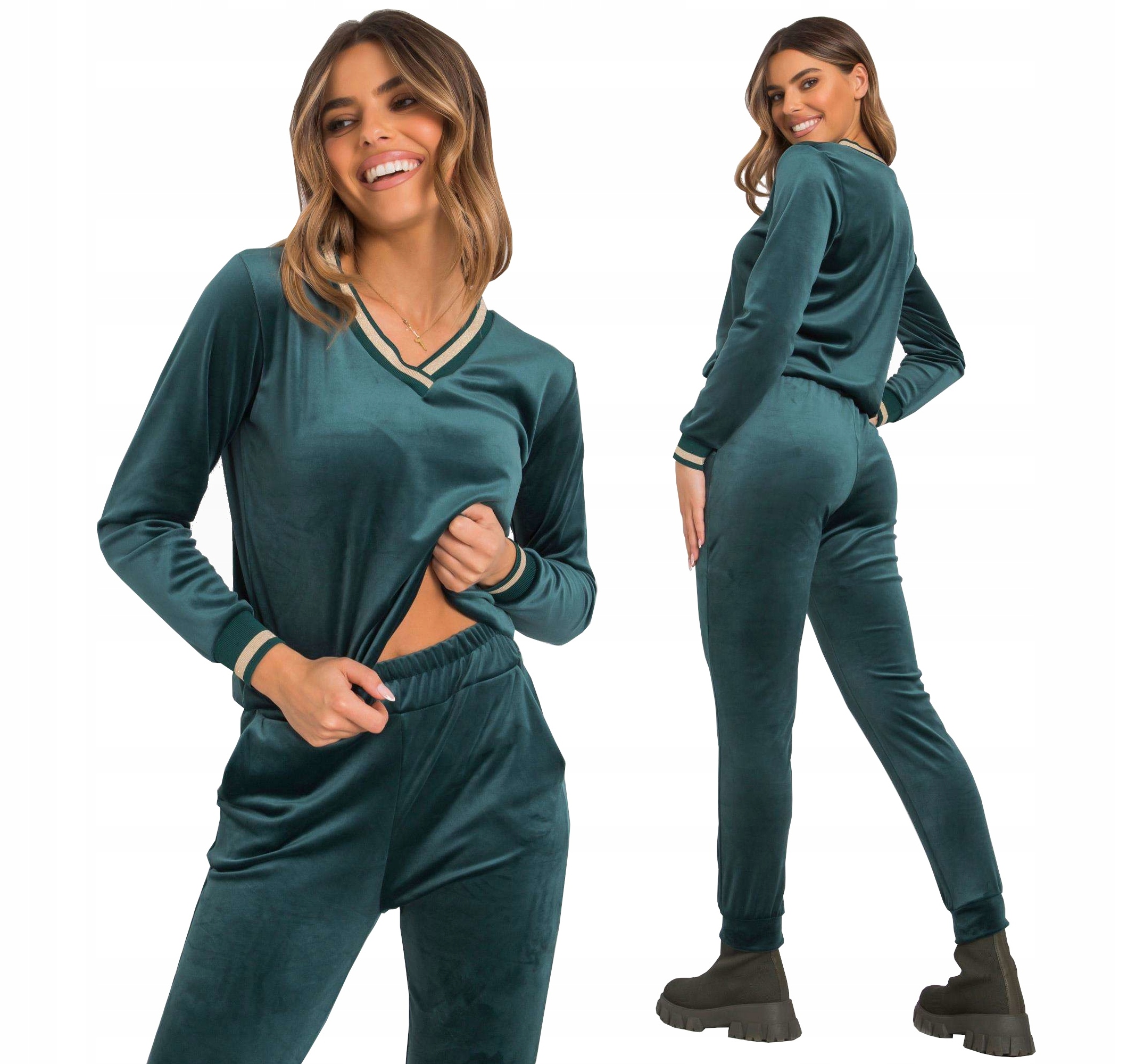 Komplet DAMSKI dres 2cz WELUR dresy R827 zieleń S 12697738660 - Allegro.pl