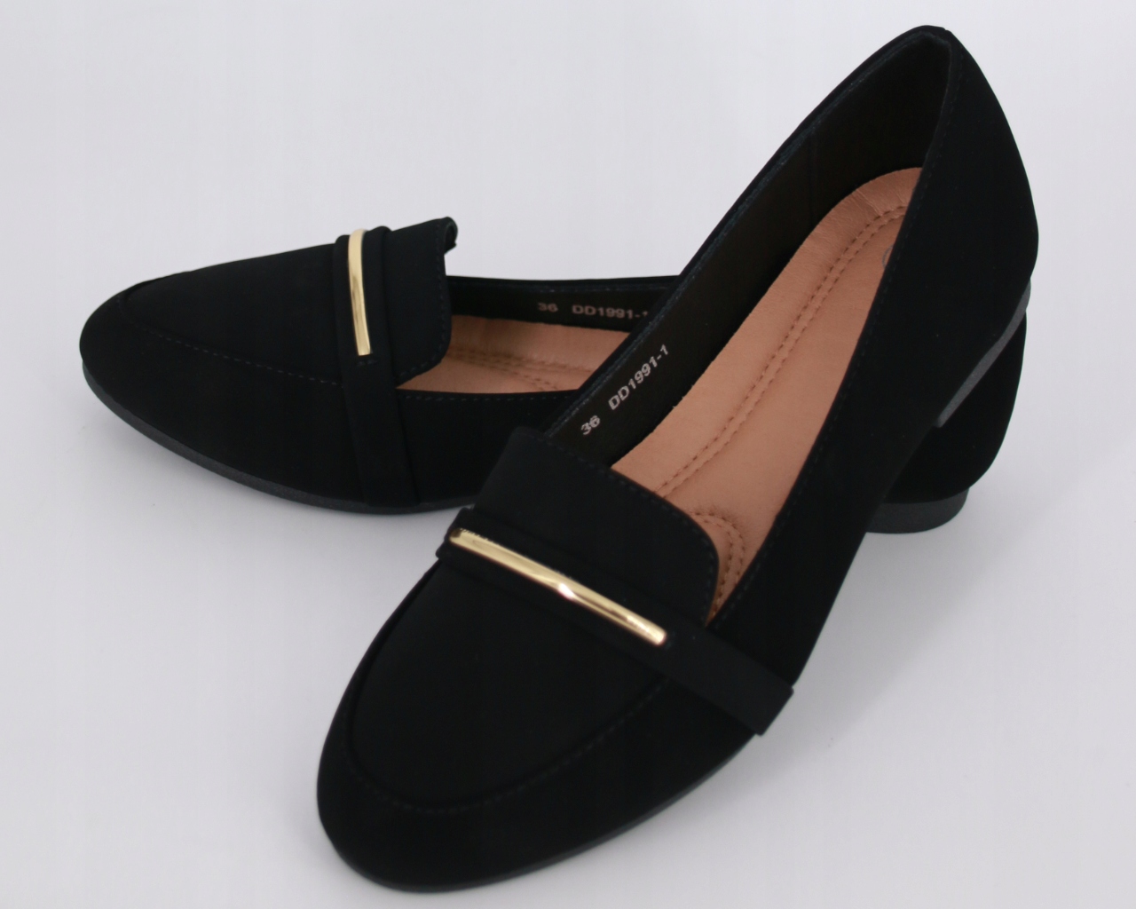 Czarne Lordsy Ze Złotą Blaszką Baleriny Loafersy Buty Damskie 39