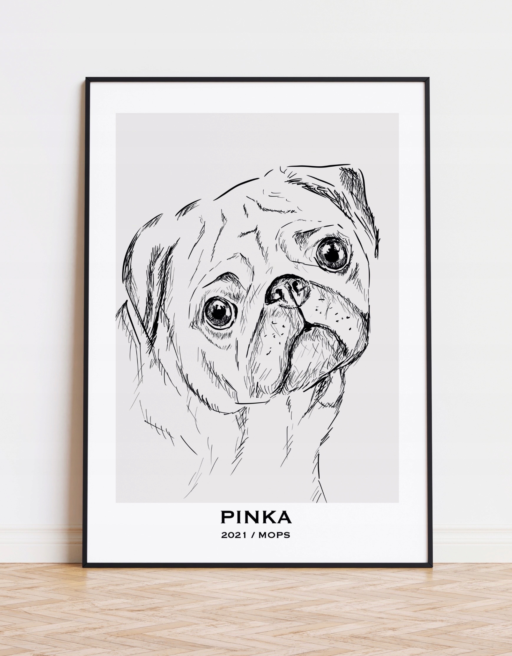 Plakat mopsa z personalizacją format A4