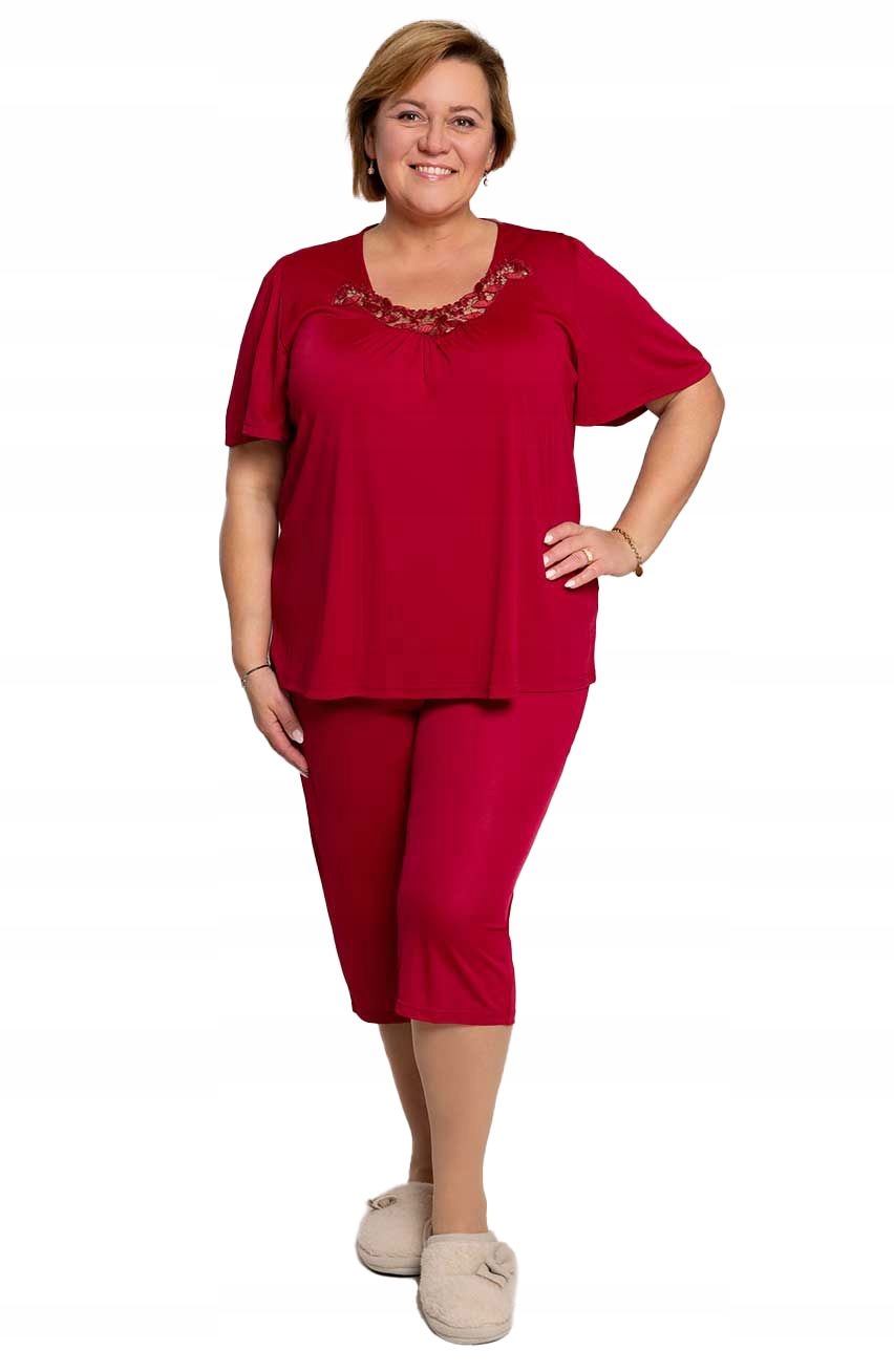 Červené pyžamo s krajkou u výstřihu 60