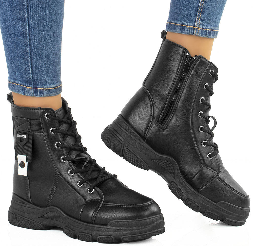

Botki Trapery Czarne Ocieplane Sneakersy 36