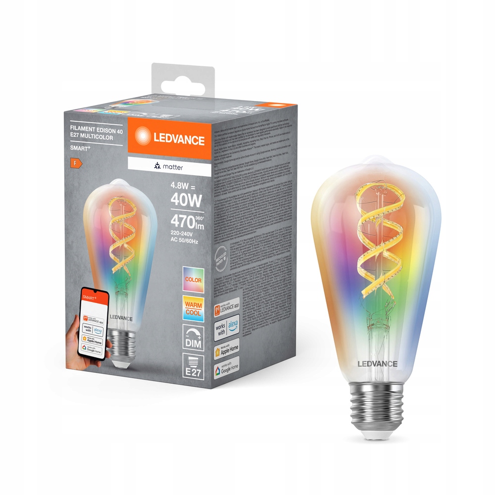 Led žárovka E27 4.8W 40W 470lm Rgbw Cct Smart+ WiFi Filament Edison