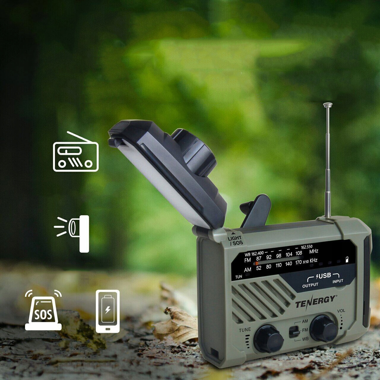 AWARYJNE RADIO SOLARNE PRZENOŚNE RADIO Z KORBĄ RADIO SOLARNE AM/FM 2000MAH Kod producenta Radio Awaryjne