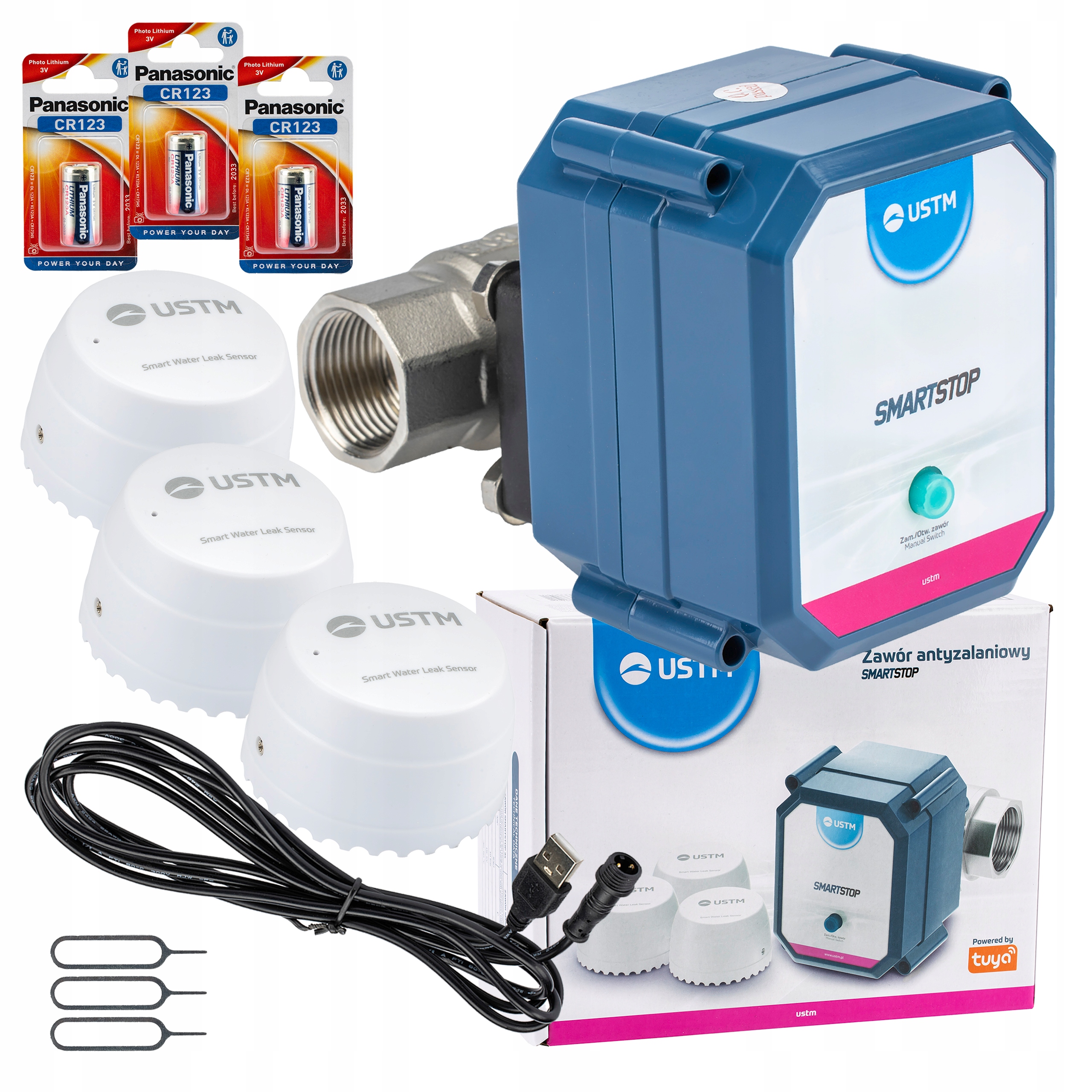 Zawór Antyzalaniowy Automatyczny Kulowy Ochronny Smartstop 3/4''+3 Czujniki