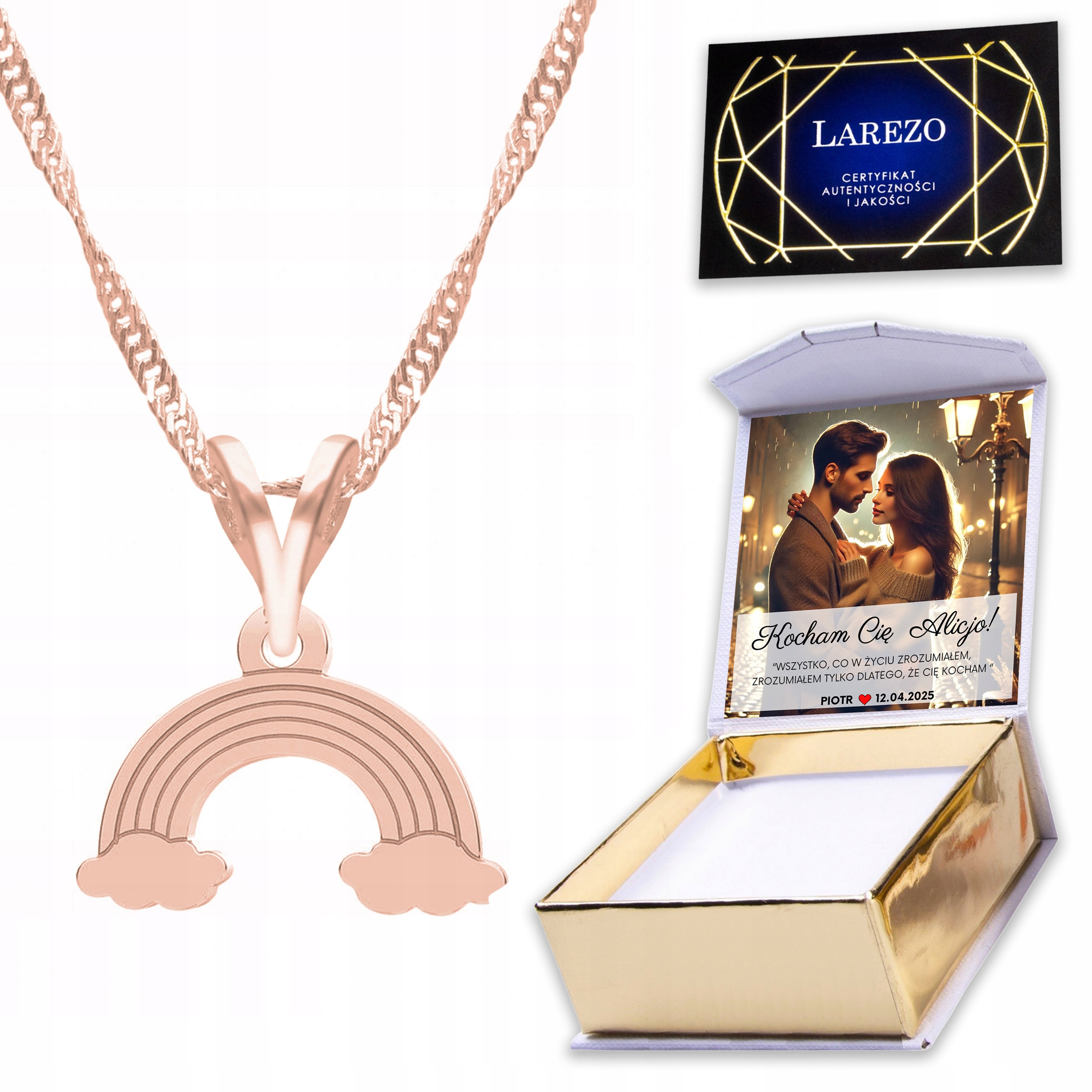 Pozlacený náhrdelník 925 s duhou Rainbow Plech Štěstí Přívěsek Potisk