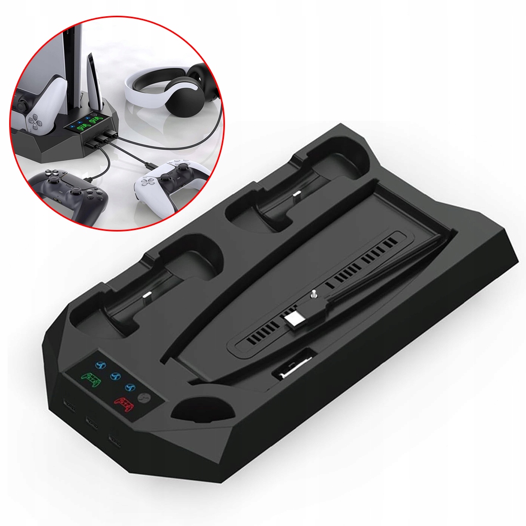 Stacja Ładująca Do PS5 Ładowarka Z Wentylatorem Dla Dwóch Padów Czarna