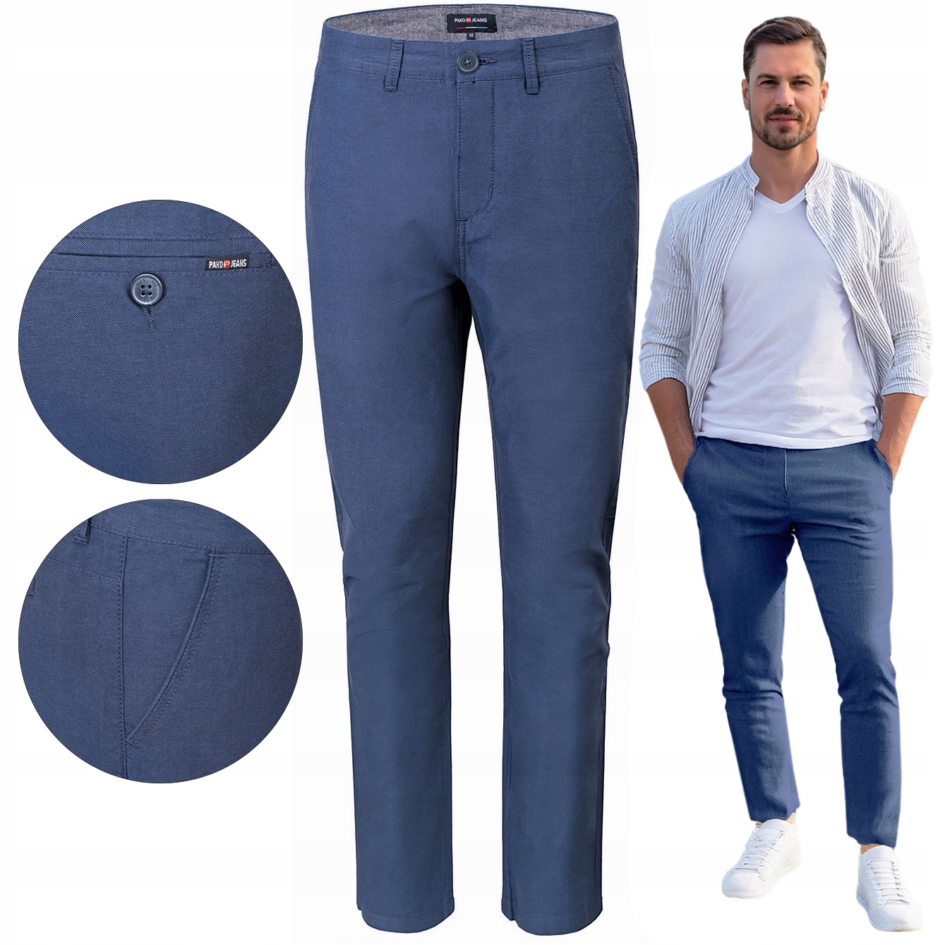 Pánské bavlněné Chino Kalhoty Tmavě Modré Slim Fit W30/L32 Pako Jeans